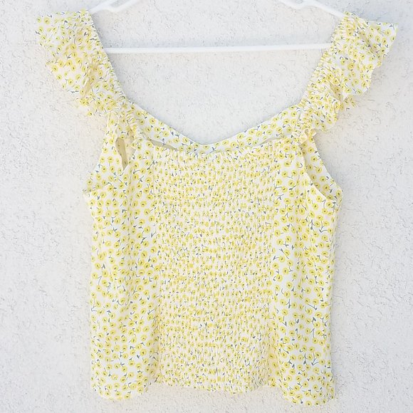 H&M Yellow Floral Ruffle-trimmed Top - Picture 9 of 13
